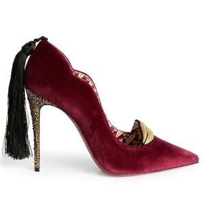NEW CHRISTIAN LOUBOUTIN Hot Chick Kiss Velvet Pumps 100 Size 37 Burgundy Red